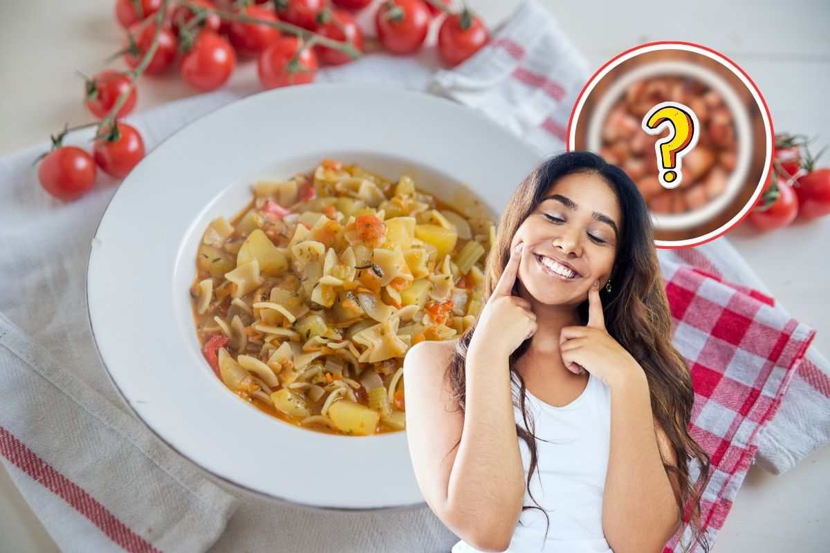 pasta e patate con donna sorridente 